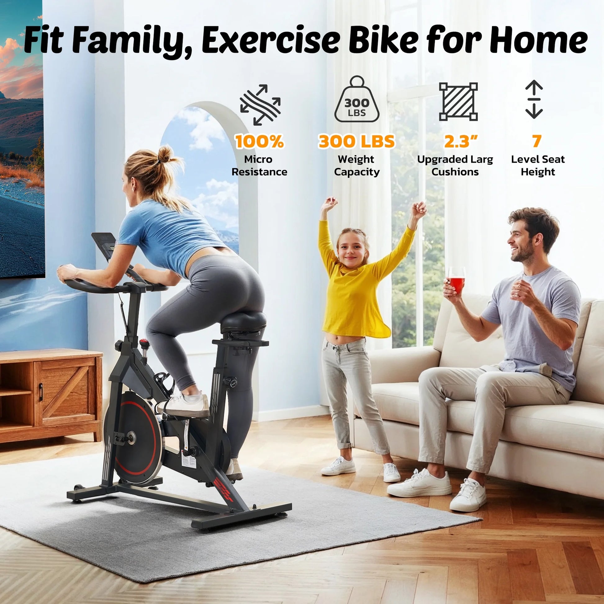 Exercise Bike Indoor Cycling Bike with 300Lbs Big Seat Cushion for Home Cardio Leg Workout