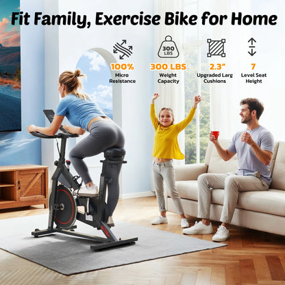 Exercise Bike Indoor Cycling Bike with 300Lbs Big Seat Cushion for Home Cardio Leg Workout