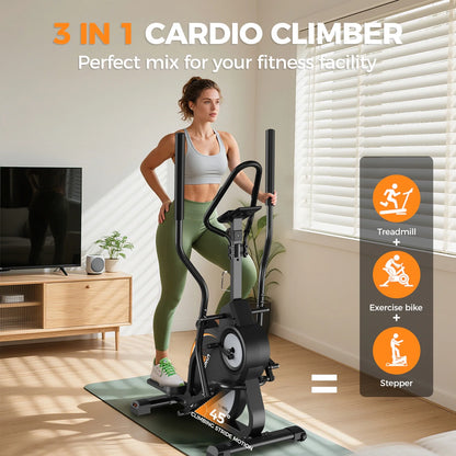 Pro Cardio Climber Stepping Elliptical Machine, 3 in 1 Elliptical, Total Body Fitness Cross Trainer with Hyper-Quiet Magnetic Drive System