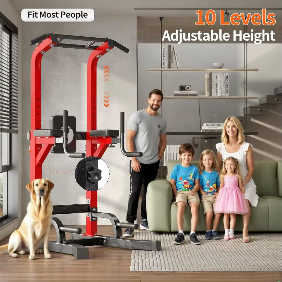 Multi-Function Power Tower Pull up Bar Station Pull up Dip Station for Home Gym 10-Level Adjustable Height Pull up Bar Stand Di