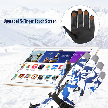 Boys Snowboard Sled Gloves Kids Touchscreen Snow Gloves Girls Windproof Winter Gloves Waterproof Snow Ski Gloves for Kids Graffiti Black 11-14 Years