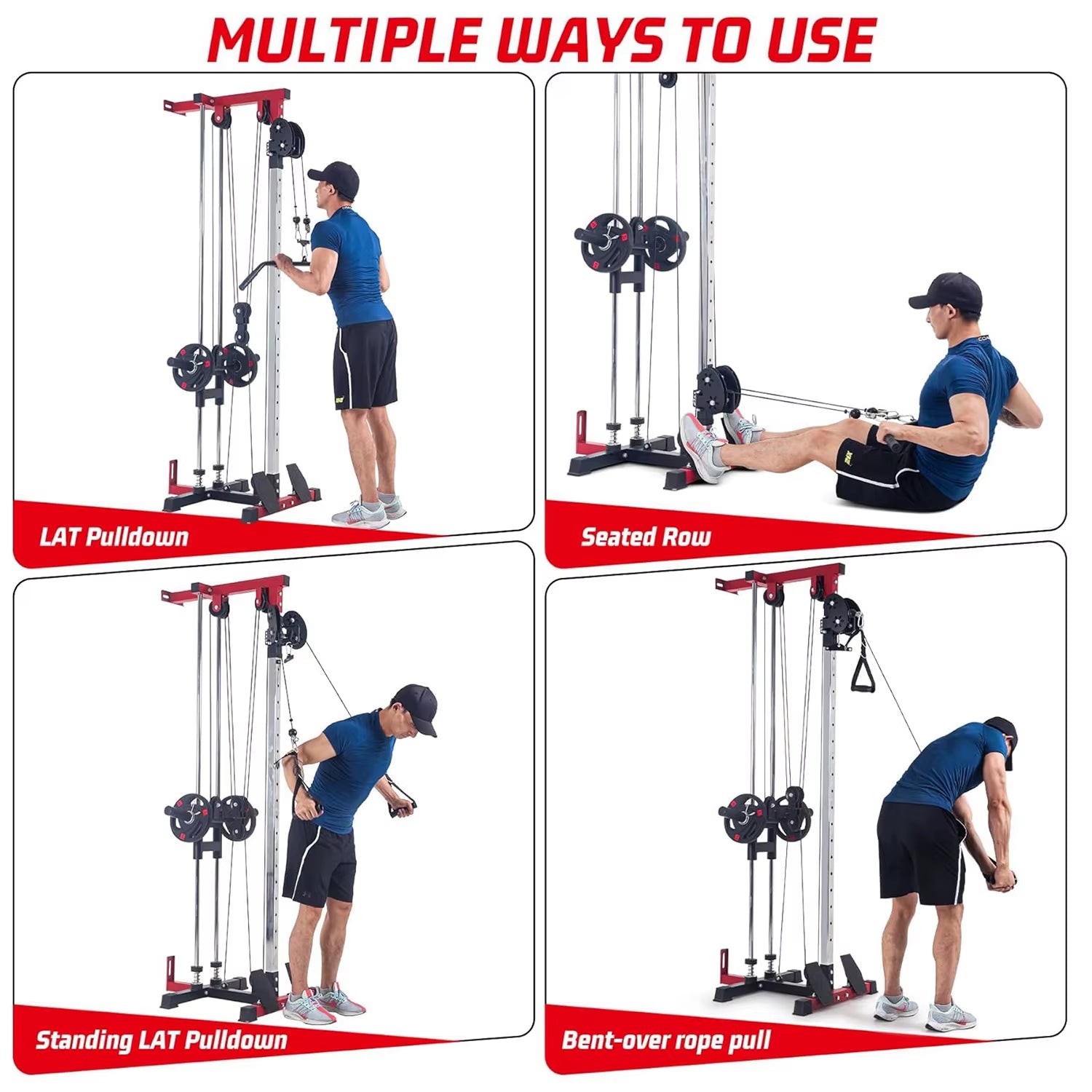 LAT Pulldown Machine,Multi-Functional Cable Machine with High and Low Pulley Station,Row Cable Machine Home Gym with Leg Support