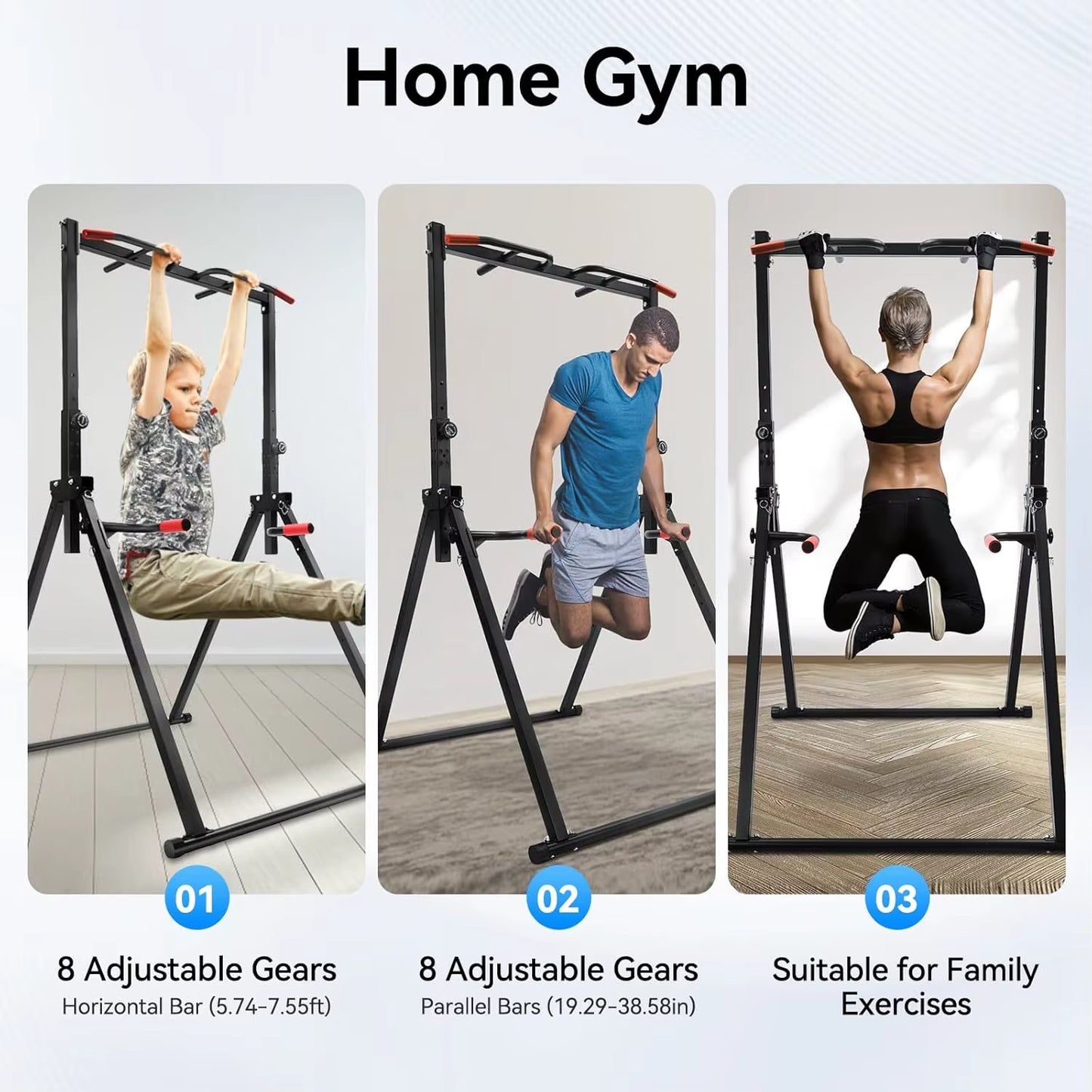 Foldable Pull up Bar Stand, 440LBS Capacity Adjustable Height Dip Station for Home Gym, Strength Training Equipment for Calisthe