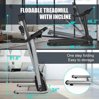 2.5HP Folding Treadmills for Home with Incline, Portable Running Machine Electric Compact Treadmills Foldable for Exercise Home Gym Fitness Walking Jogging,Max Weight265Lb