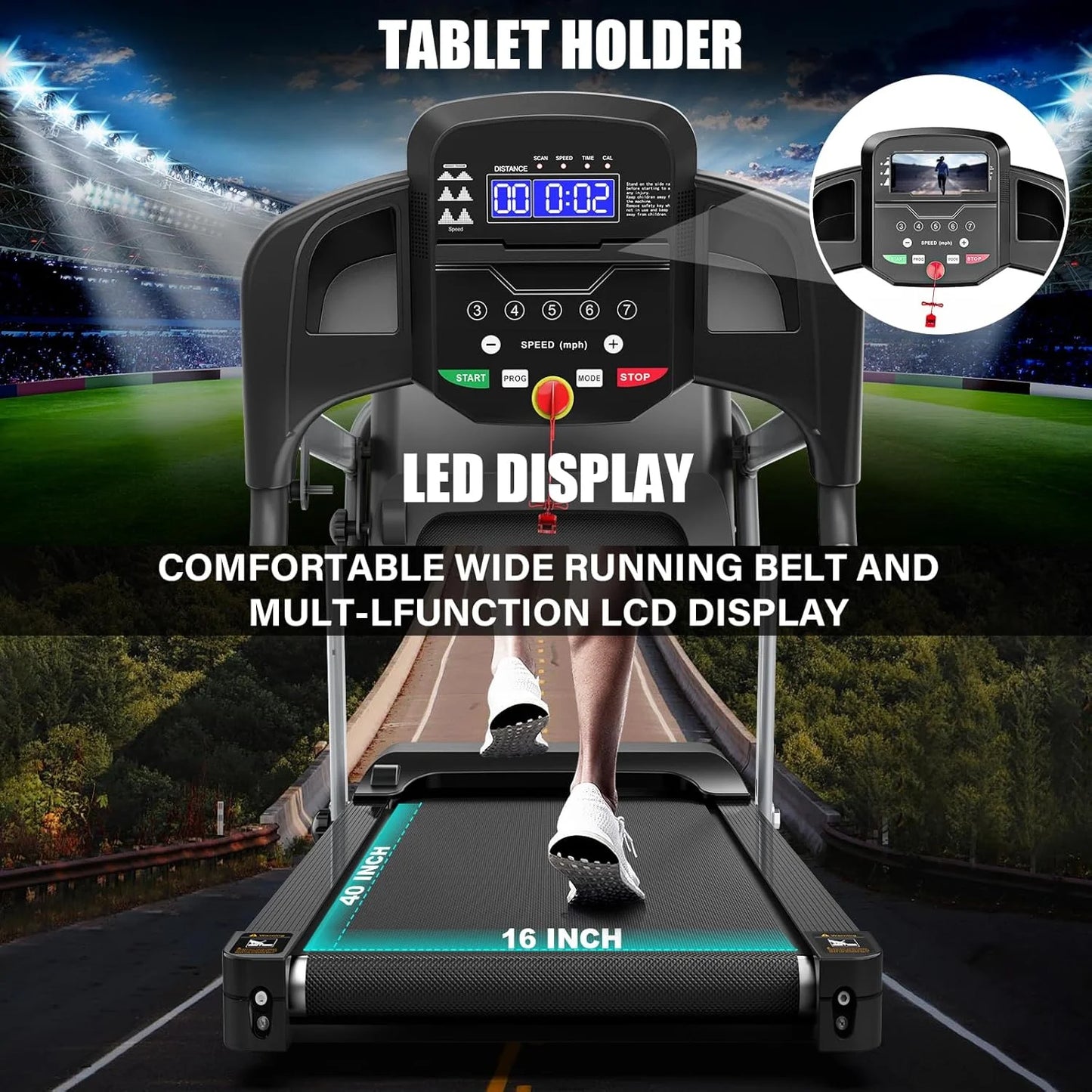 2.5HP Folding Treadmills for Home with Incline, Portable Running Machine Electric Compact Treadmills Foldable for Exercise Home Gym Fitness Walking Jogging,Max Weight265Lb