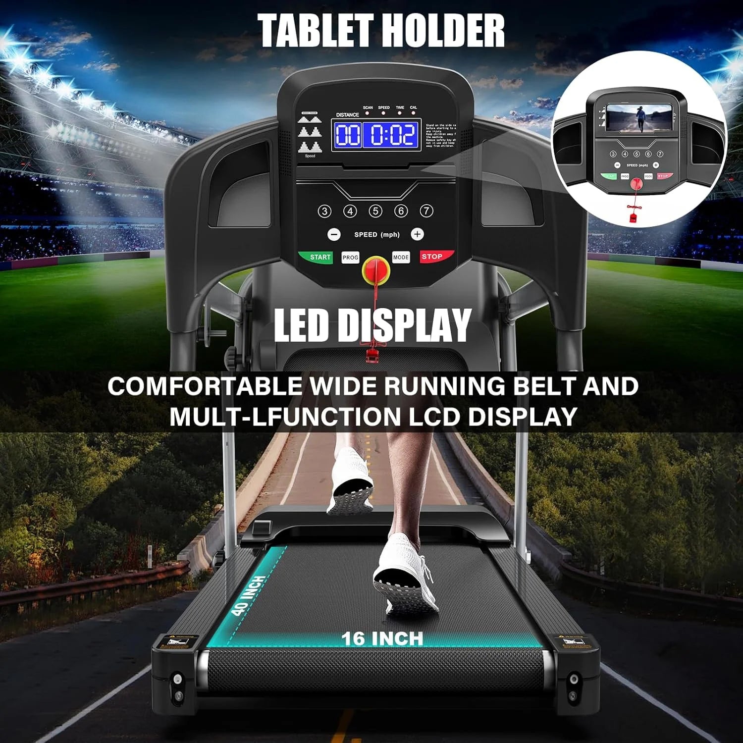 2.5HP Folding Treadmills for Home with Incline, Portable Running Machine Electric Compact Treadmills Foldable for Exercise Home Gym Fitness Walking Jogging,Max Weight265Lb