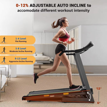 Treadmill with Auto Incline Folding Electric Running Machine 17'' Electric Treadmills 2.5HP/8.5MPH with 15 Training Programs