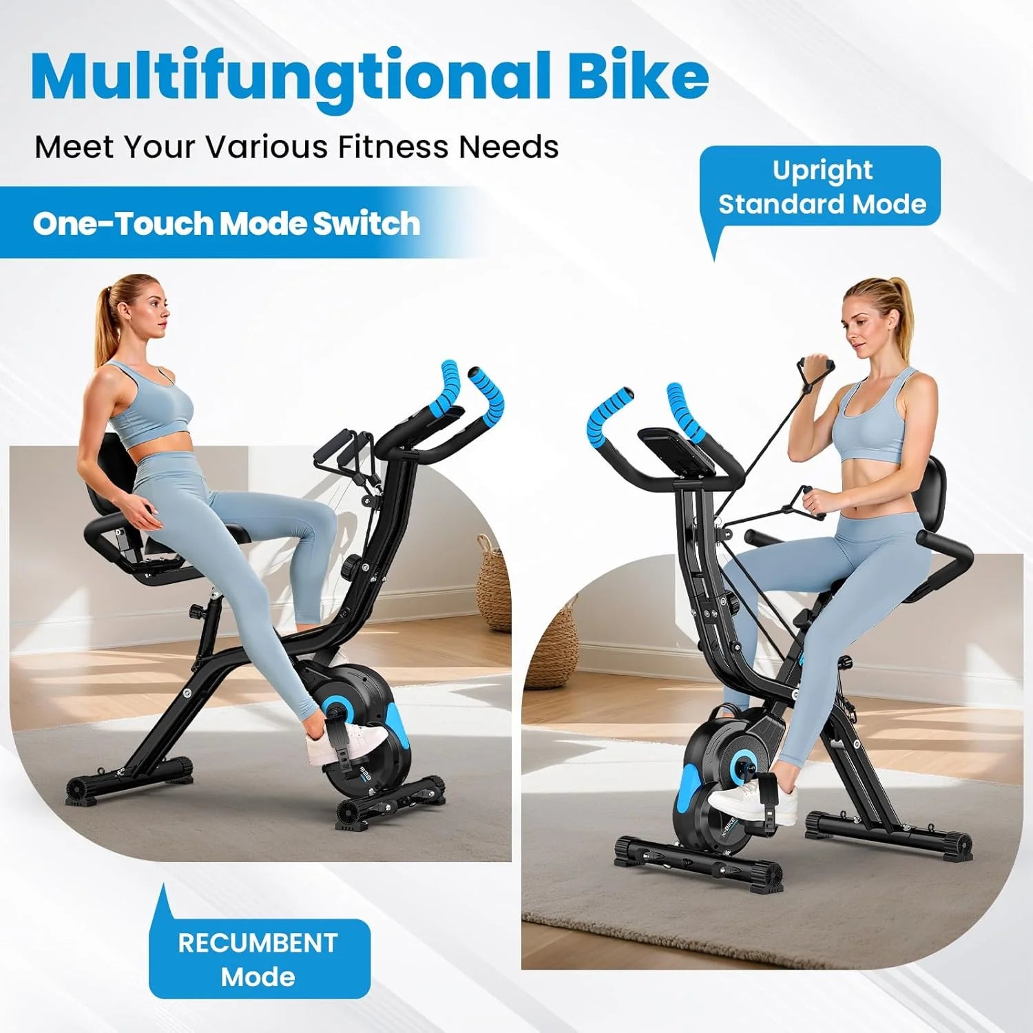 Folding Magnetic Exercise Bike with Massage Backrest Foldable Fitness Indoor Cycling X Bikes Upright Stationary Bicycle 300Lb