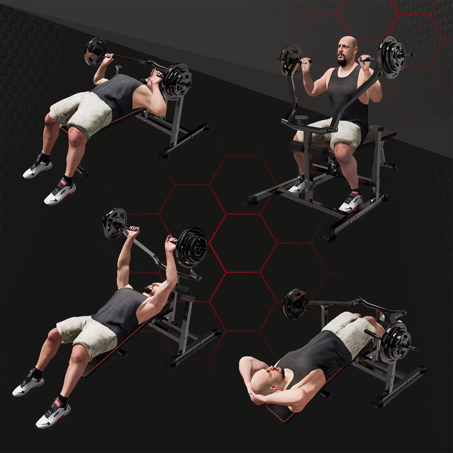 Bench Press Set Chest Press Machine with Independent Converging Arms Adjustable Flat Incline Bench Press with Dumbbell Rack For