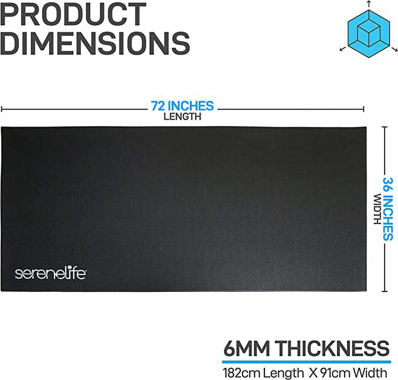 Premium Portable Fitness Exercise Mat - 36" X 72" Non-Slip Gym Training Equipment Floor Protection - Yoga, Workout, Jump Rope - for Bigger Treadmill, Elliptical, Bike, Bench, Power Rack