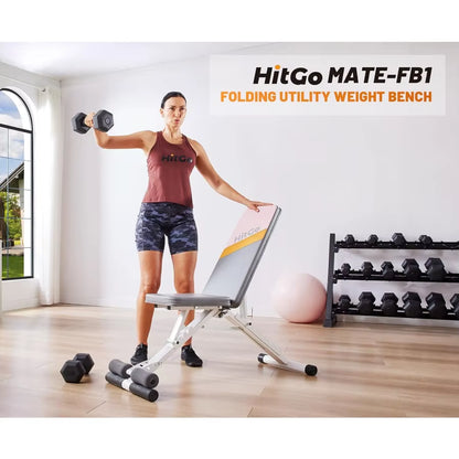 Folding Utility Weight Bench with Adjustable Backrest and 7 Incline Positions 3 Seat Settings for Compact Home Gym Space Ideal