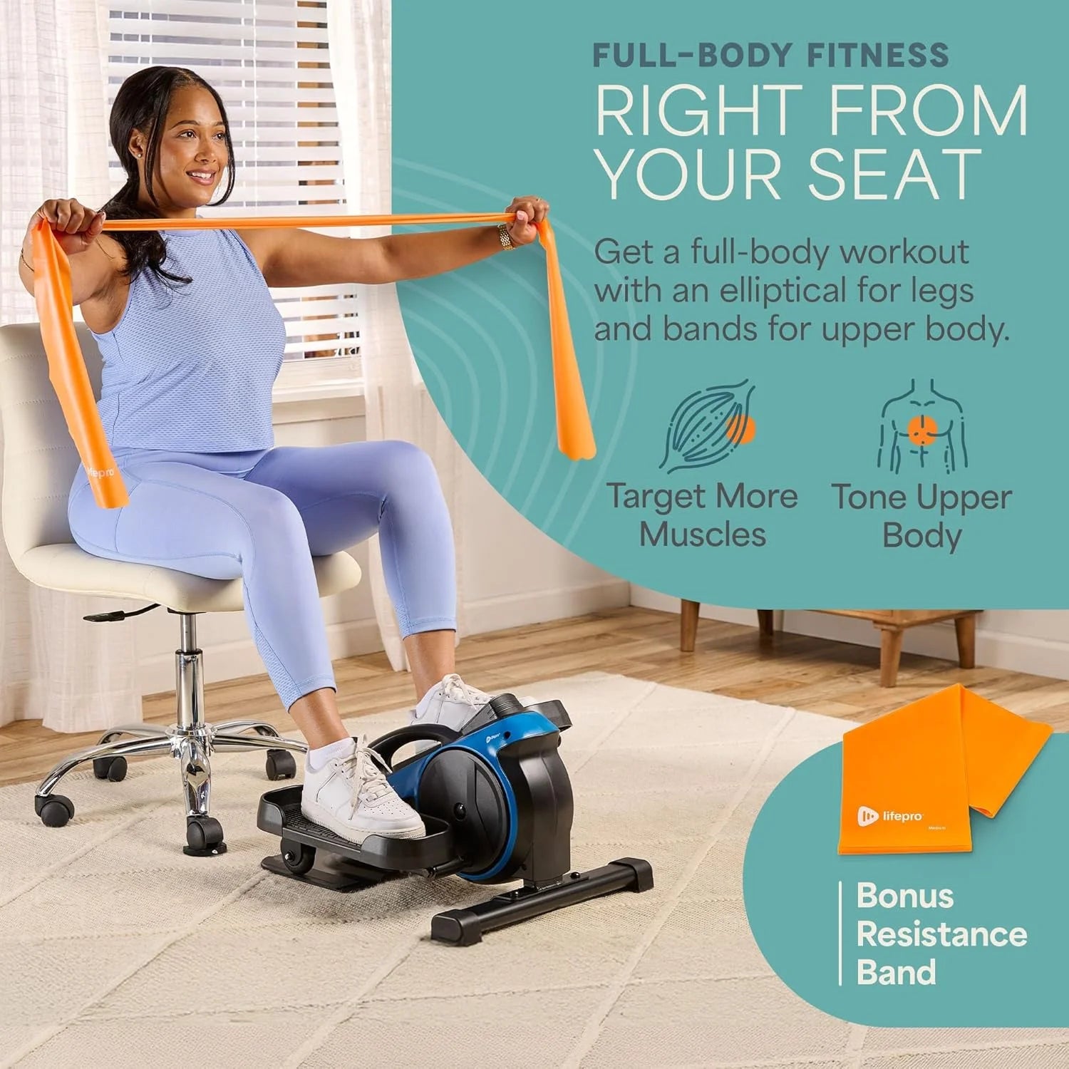 under Desk Elliptical Exercise Machine – Motorized Pedal Exerciser for Home and Office - Blue