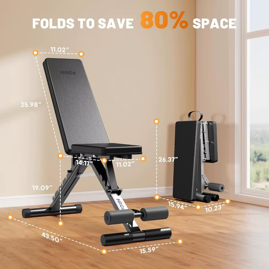 Folding Utility Weight Bench with Adjustable Backrest and 7 Incline Positions 3 Seat Settings for Compact Home Gym Space Ideal