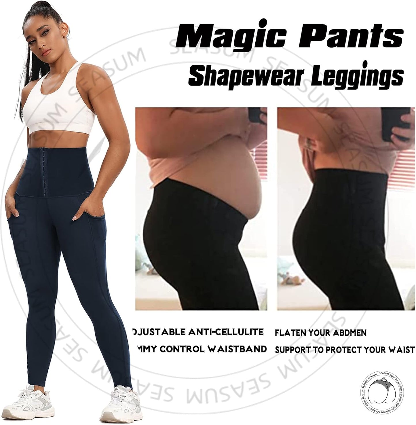 High Waisted Yoga Legging with Adjustable Waist Corset Belt Tummy Control Slimming Waist Trainer Pant S