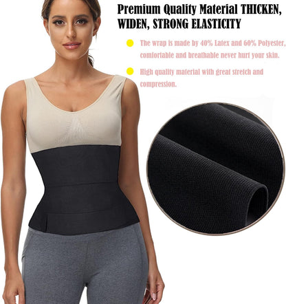 Snatch Me up Bandage Wrap Waist Trainer for Women Tummy Wrap Sweat Waist Wraps for Stomach Adjust Waist Trimmer Belly Body Shaper Compression Wrap for Women Lower Belly Fat plus Size Black