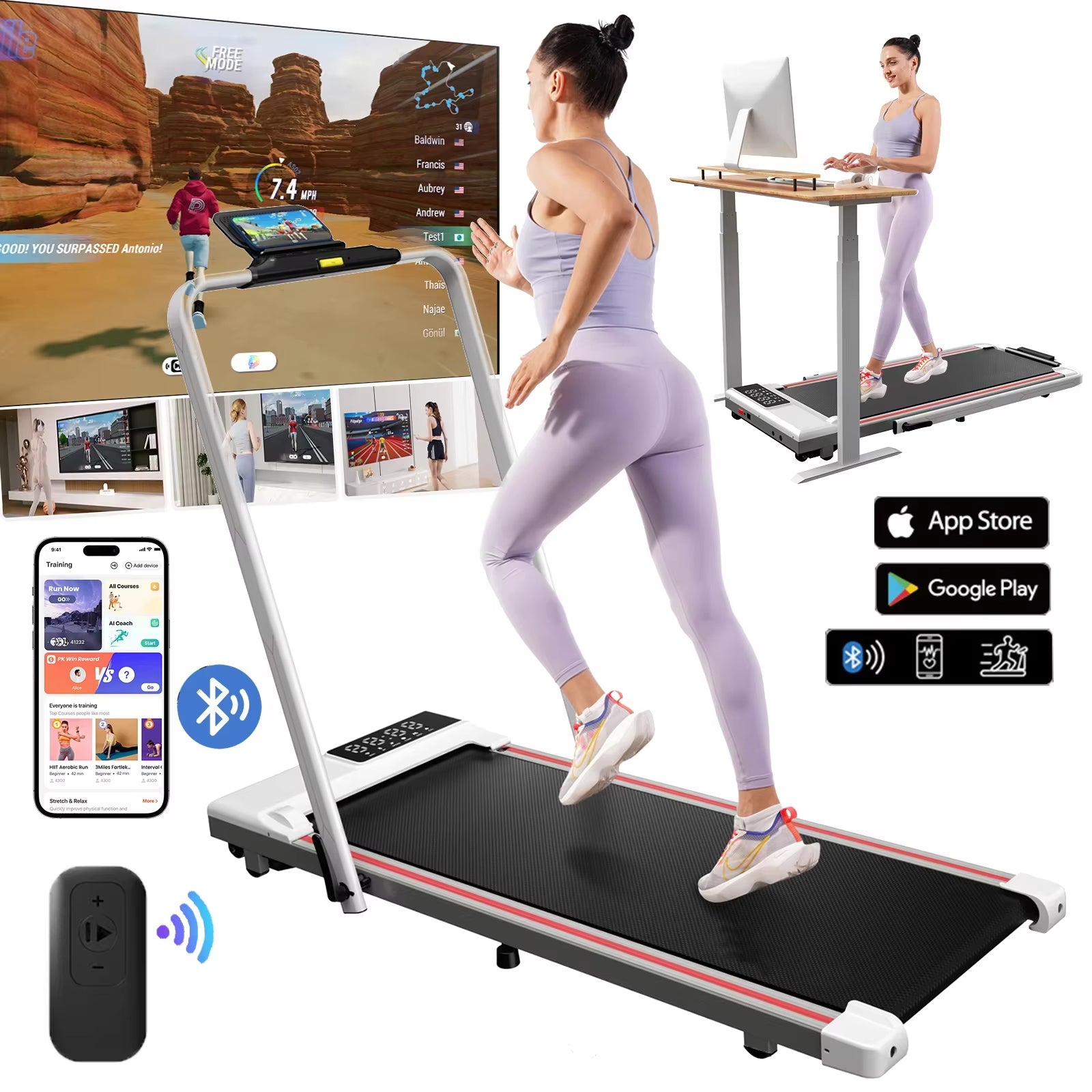 Treadmills for Home Foldable,Folding Walkingpad Treadmill MAX 300Lbs APP Remote Control,Running Machine with Safety Handrail