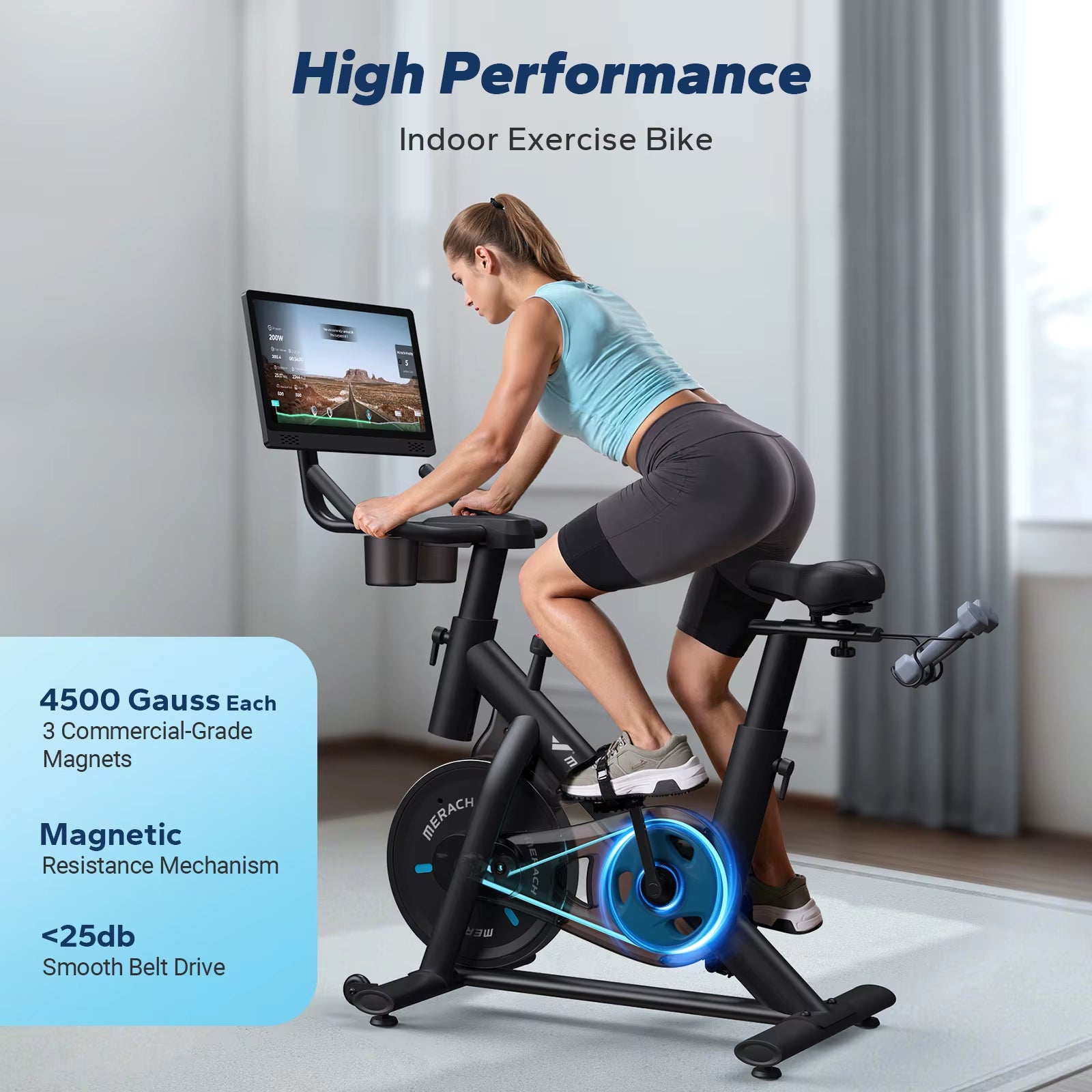 Exercise Bike Brake Pad Stationary with Exclusive App Low Noise Indoor Bike Tablet Mount&Fitness Courses for Weight Loss