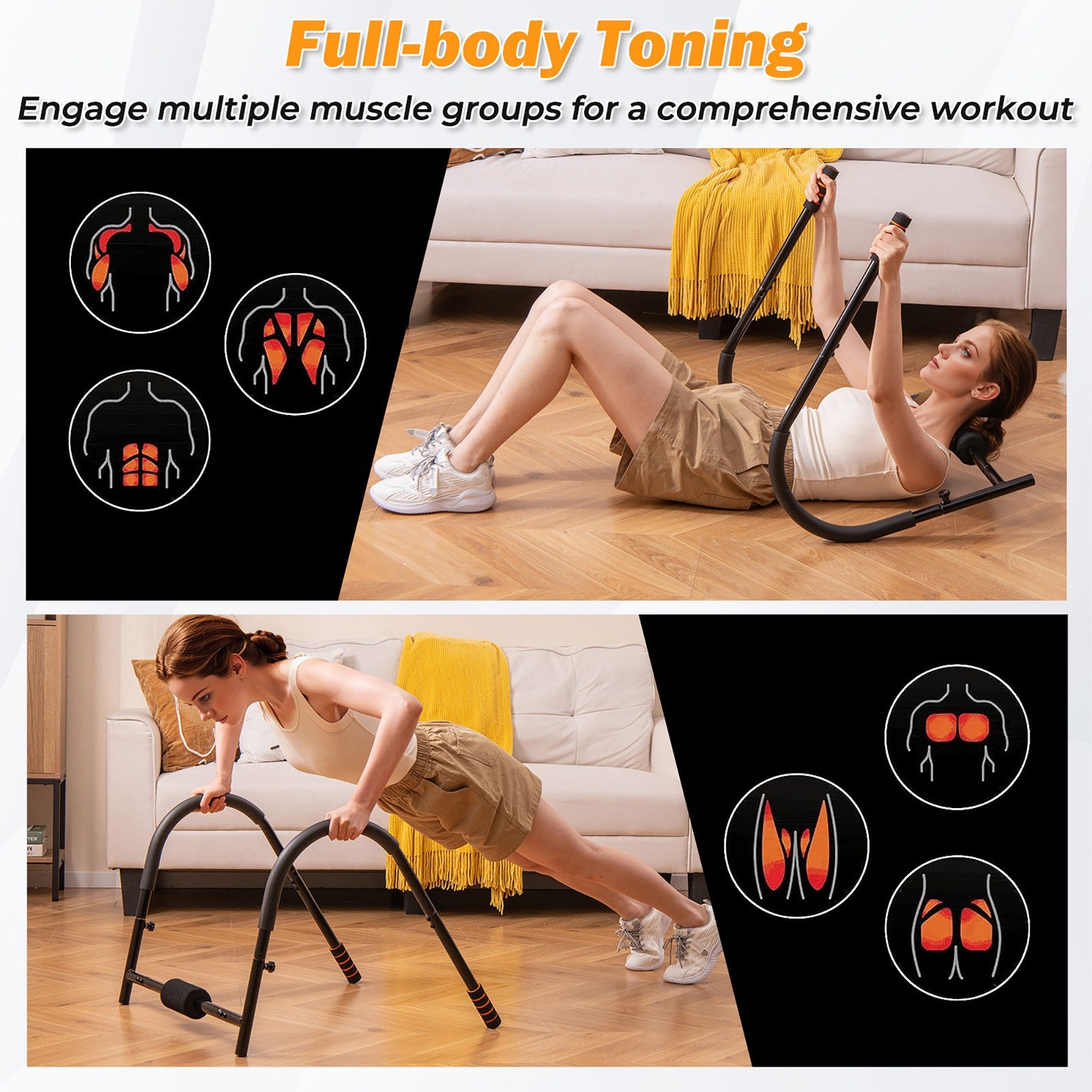 Fitness AB Trainer with Padded Head/Neck Support Sit up Training Assistant