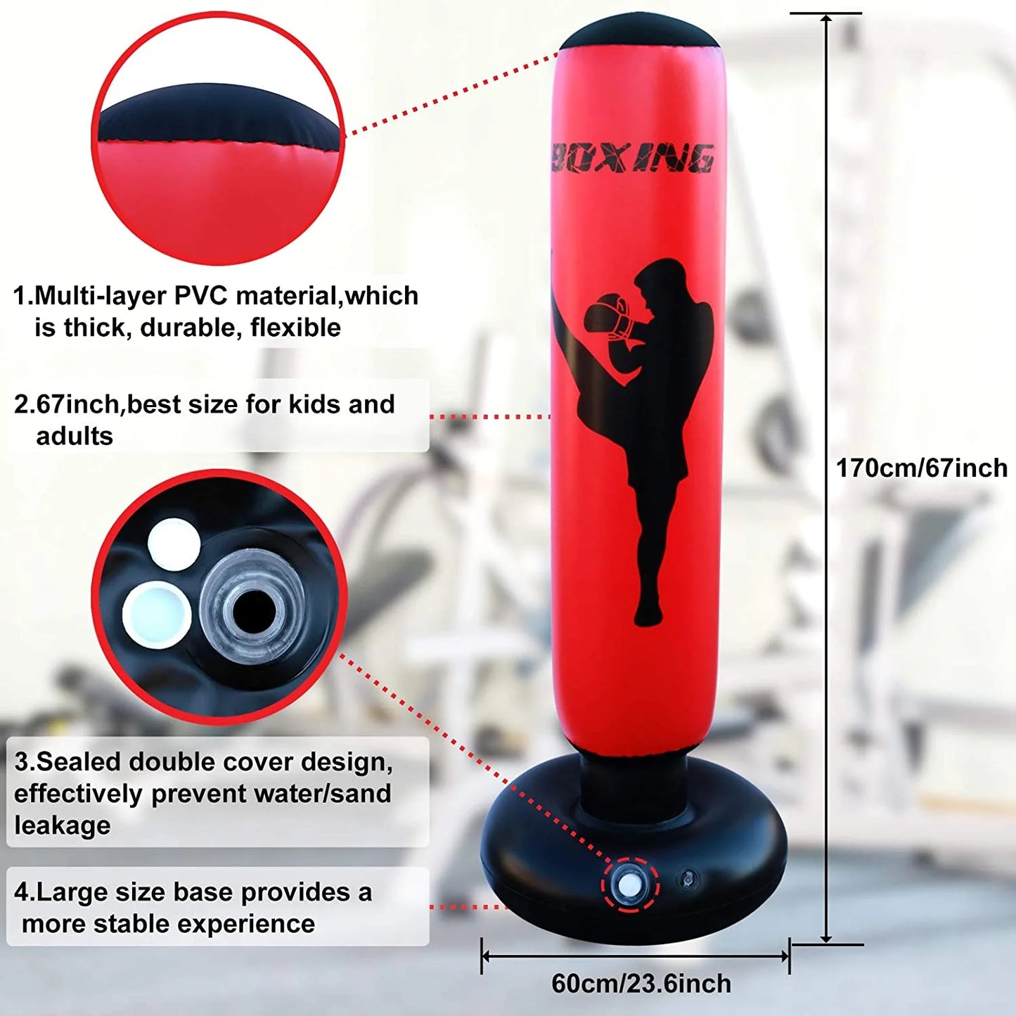 Kids 67 In. Boxing for Immediate Bounce Back Heavy Punching Bag for Practicing Karate, Taekwondo, Relieve Pressure and Workout Equipment for Home