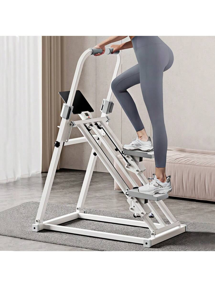 Home Fitness Vertical Climbing Machine - Adjustable Stride Folding Stair Treads, with Handle and Foot Pedals, Full-Body Exercise Equipment, Battery-Powered (No Battery Included) - White, Ideal Family Gift, Stylish Modern Design, Safe Foot Pedals