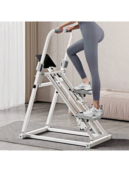 Home Fitness Vertical Climbing Machine - Adjustable Stride Folding Stair Treads, with Handle and Foot Pedals, Full-Body Exercise Equipment, Battery-Powered (No Battery Included) - White, Ideal Family Gift, Stylish Modern Design, Safe Foot Pedals