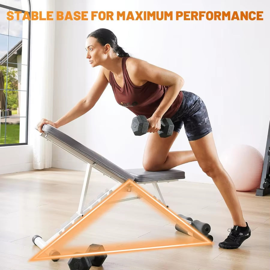 Folding Utility Weight Bench with Adjustable Backrest and 7 Incline Positions 3 Seat Settings for Compact Home Gym Space Ideal