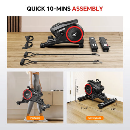 Mini Elliptical Machine under Desk Stepper Elliptical Trainer Portable Leated Foot Pedal Exerciser with Non-Slip Mat & 2 Resistance Bands for Seniors Physical Therapy