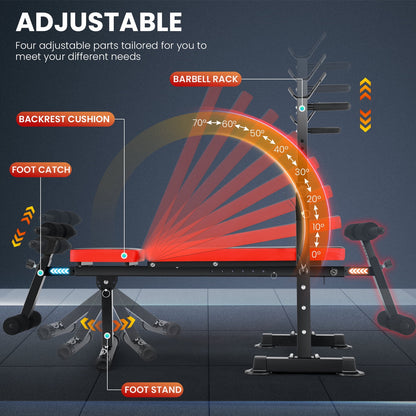 Foldable , Adjustable Weight Bench Set with Barbell Rack Removable Foot Catch for Incline Flat Decline Sit up Bench Press Set for Full Body Exercise