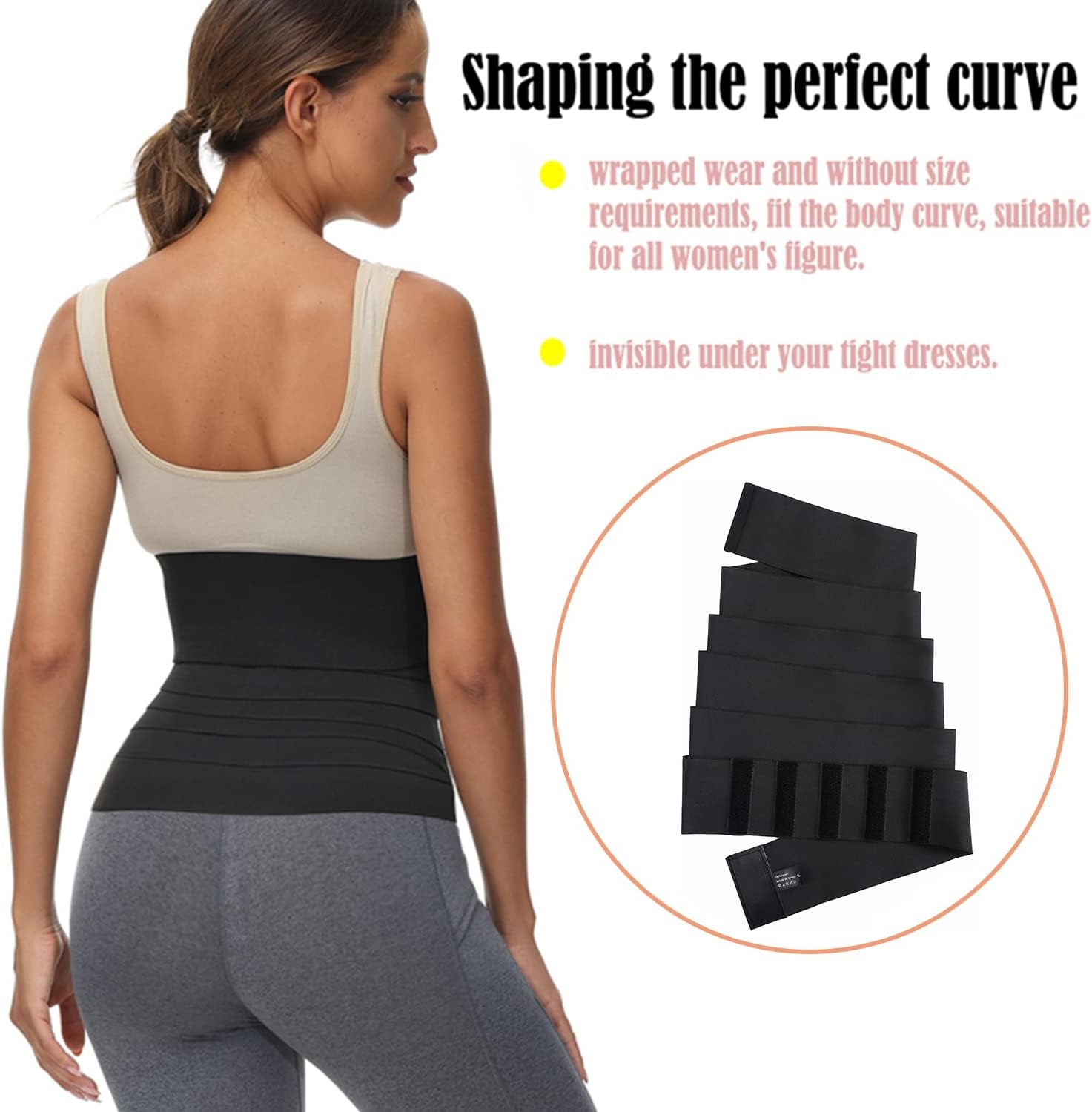 Snatch Me up Bandage Wrap Waist Trainer for Women Tummy Wrap Sweat Waist Wraps for Stomach Adjust Waist Trimmer Belly Body Shaper Compression Wrap for Women Lower Belly Fat plus Size Black