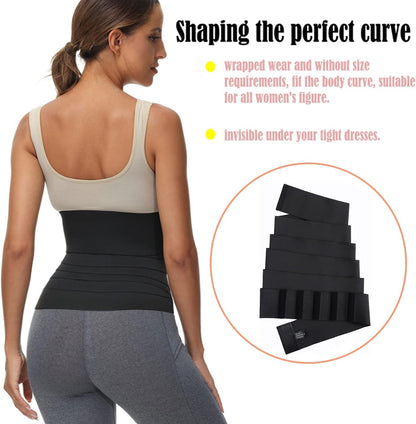 Snatch Me up Bandage Wrap Waist Trainer for Women Tummy Wrap Sweat Waist Wraps for Stomach Adjust Waist Trimmer Belly Body Shaper Compression Wrap for Women Lower Belly Fat plus Size Black