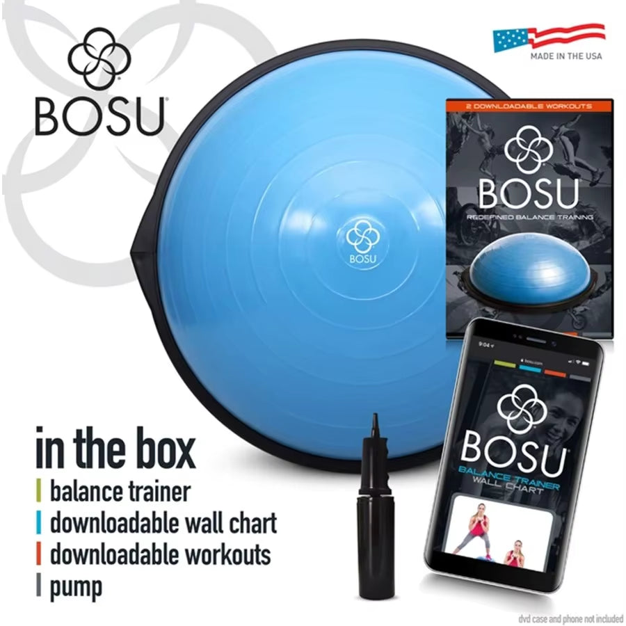 Balance Ball Exercise Trainer, Home Gym Equipment W/ Guided Workouts & Pump, 26", Blue - Inflatable Fitness Platform for Strengt