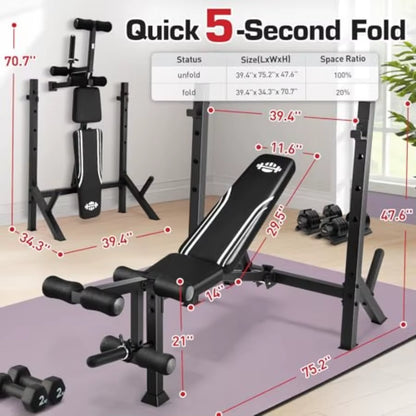 Adjustable Weight Bench Set with Squat Rack for Home Gym Strength Training: 900LBS Capacity Multi-Function Bench Press with Leg