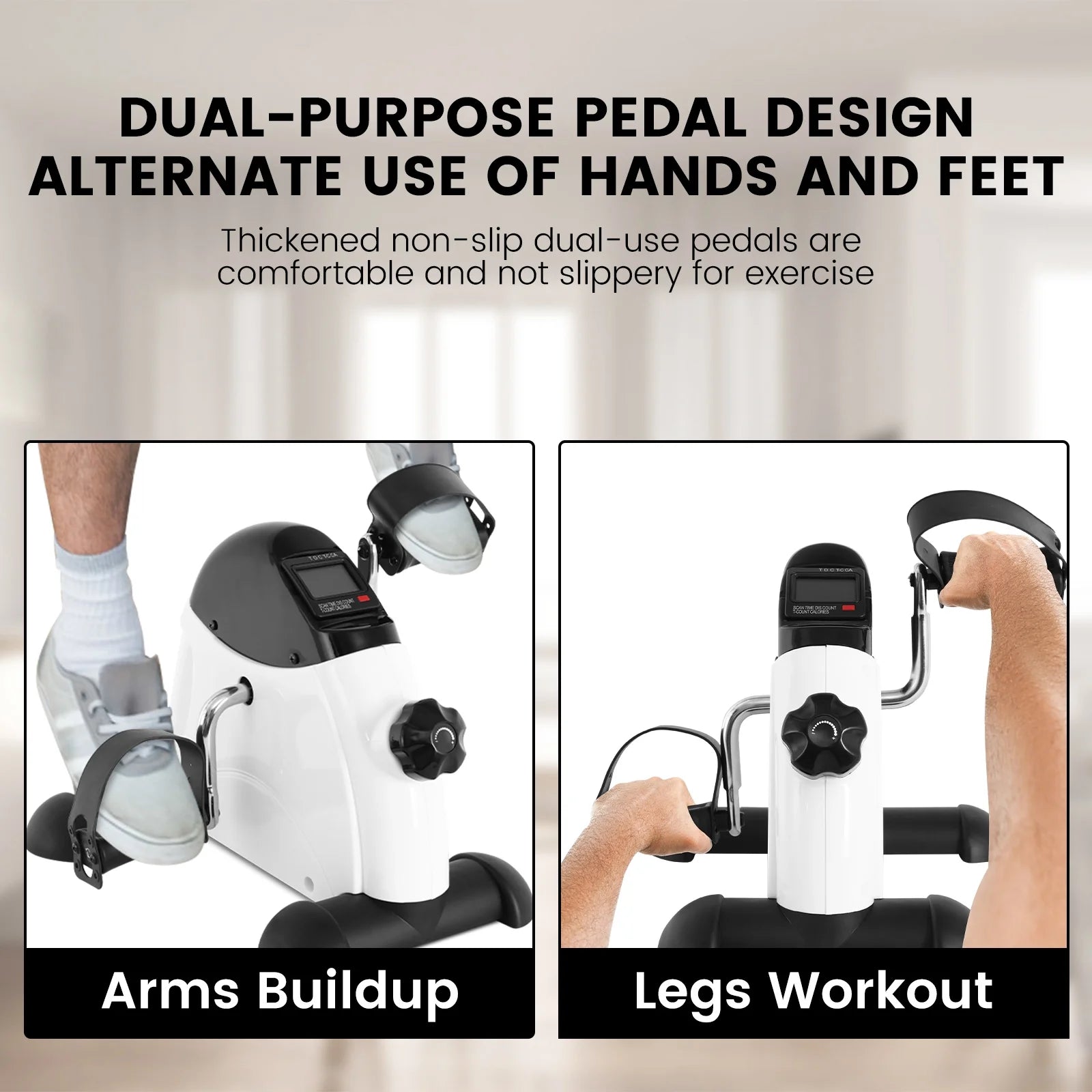 Under Desk Exercise Bike Foot Pedal Exerciser Mini Exercise Bike Equipment with LCD Screen Displays for Leg/Arm Exerciser While Sitting for Seniors Health,White