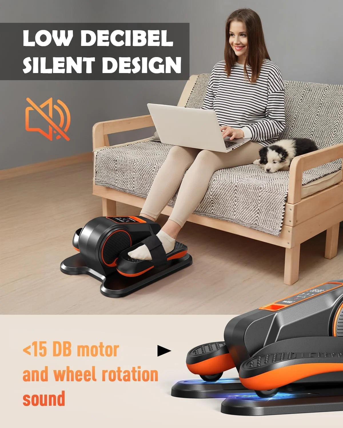 under Desk Elliptical Machine, Electric Ellipse Leg Exerciser for Senior, 12 Adjustable Speeds Quiet and Portable Seated Pedal Exerciser for Training with Remote Control, Orange