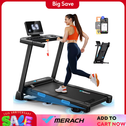 Foldable Treadmill T12 Incline Quiet Treadmills Double Deck Technology 4 Silicone Shock Cushion Heart Rate Monitoring