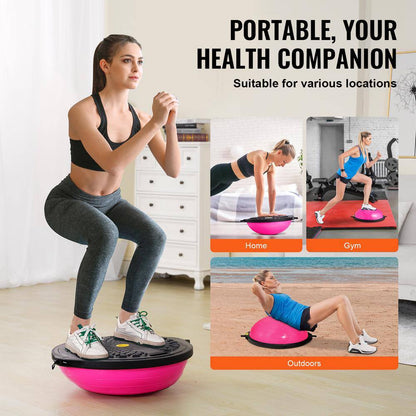 Half Exercise Ball Trainer 26 In. Balance Ball Trainer 1500Lbs Capacity Stability Ball Yoga Ball with Bands Pink