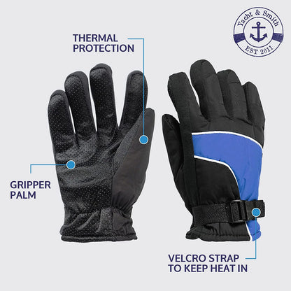 Winter Ski Gloves Fleece Lined Adjustable Strap Water Resistant for Men, Women, Kids