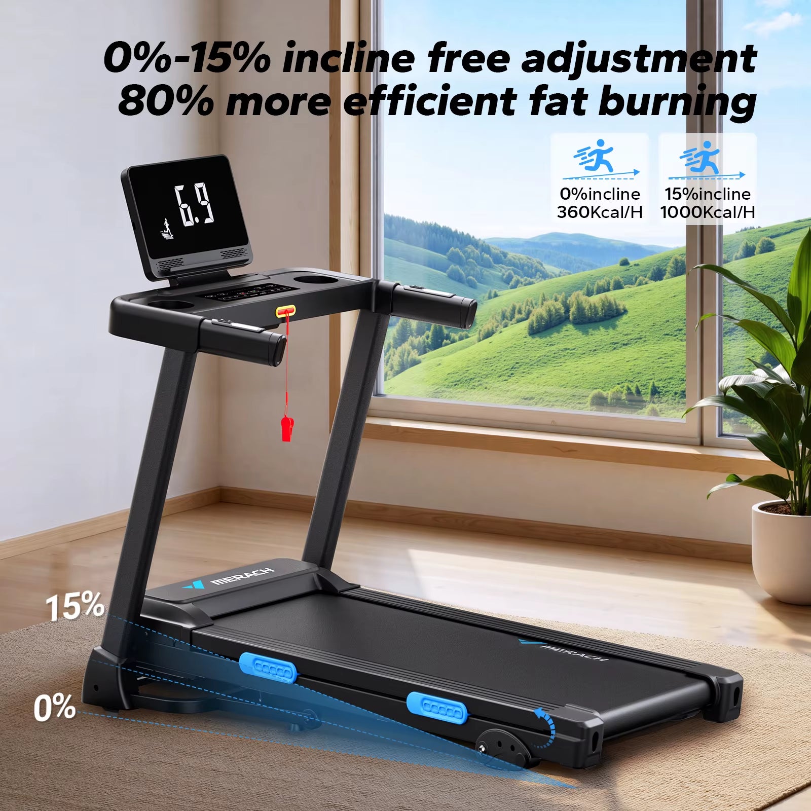 Foldable Treadmill T12 Incline Quiet Treadmills Double Deck Technology 4 Silicone Shock Cushion Heart Rate Monitoring