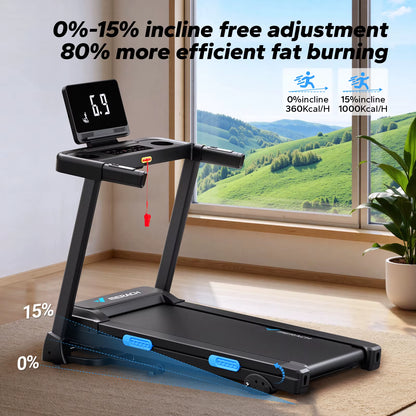 Foldable Treadmill T12 Incline Quiet Treadmills Double Deck Technology 4 Silicone Shock Cushion Heart Rate Monitoring