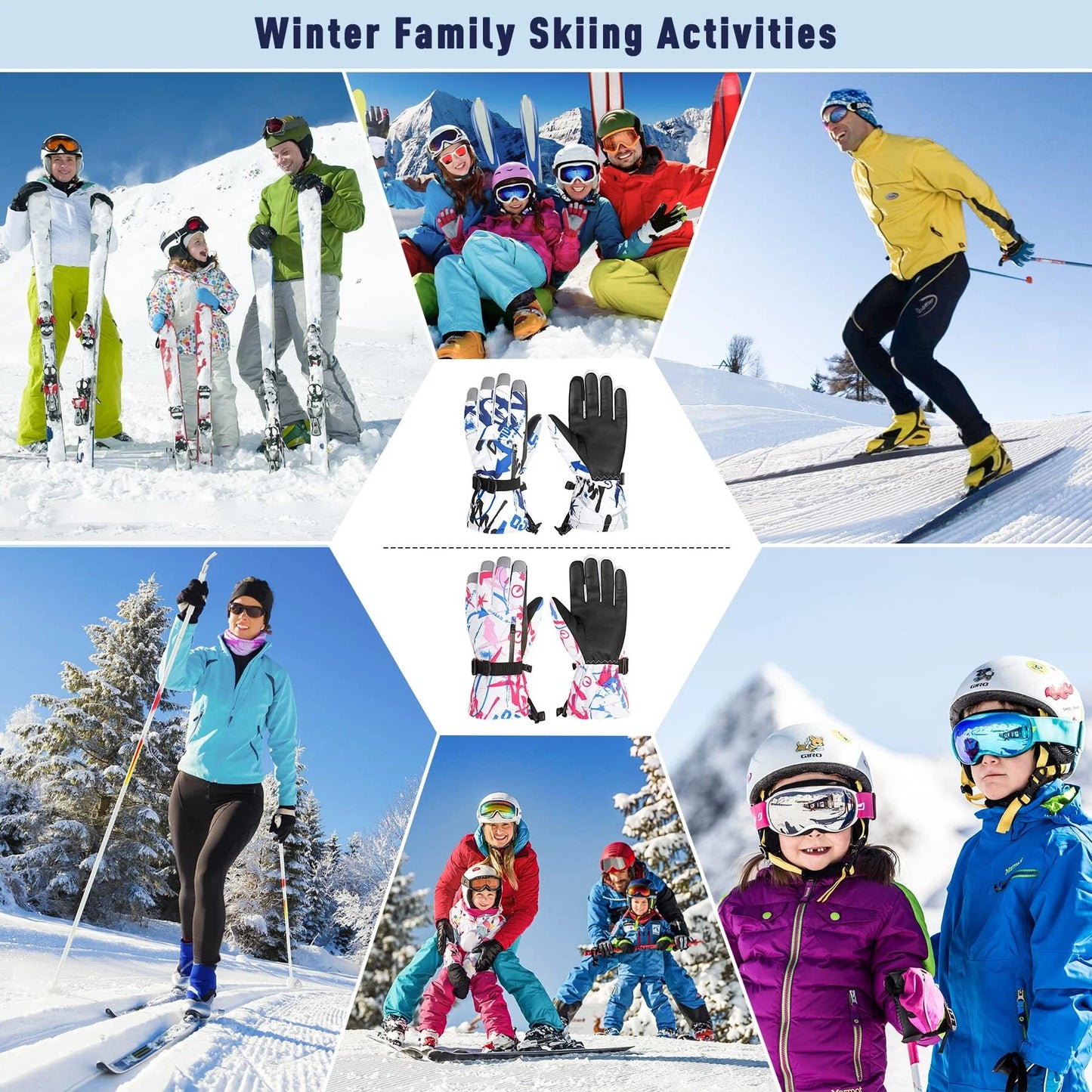 Boys Snowboard Sled Gloves Kids Touchscreen Snow Gloves Girls Windproof Winter Gloves Waterproof Snow Ski Gloves for Kids Graffiti Black 11-14 Years