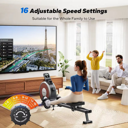 Rowing Machines for Home Magnetic Rowing Machine with 16 Levels Rower Machine of Quiet Resistance Dual Slide Rail with Max 350L