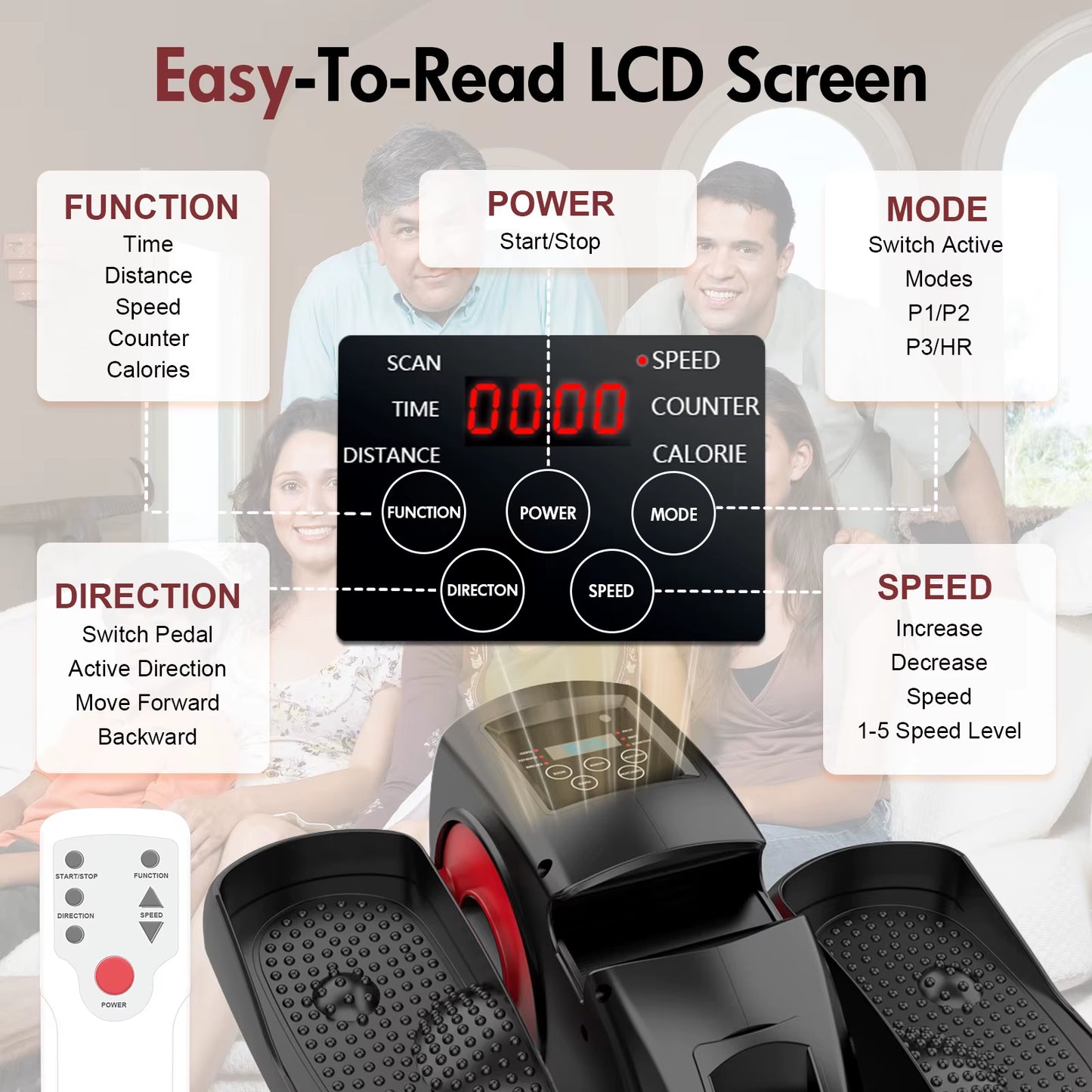 Electric Elliptical Machine under Desk Pedal Exerciser Leg Home Fitness Small Multi-Functional Silent Mini Trainer Portable