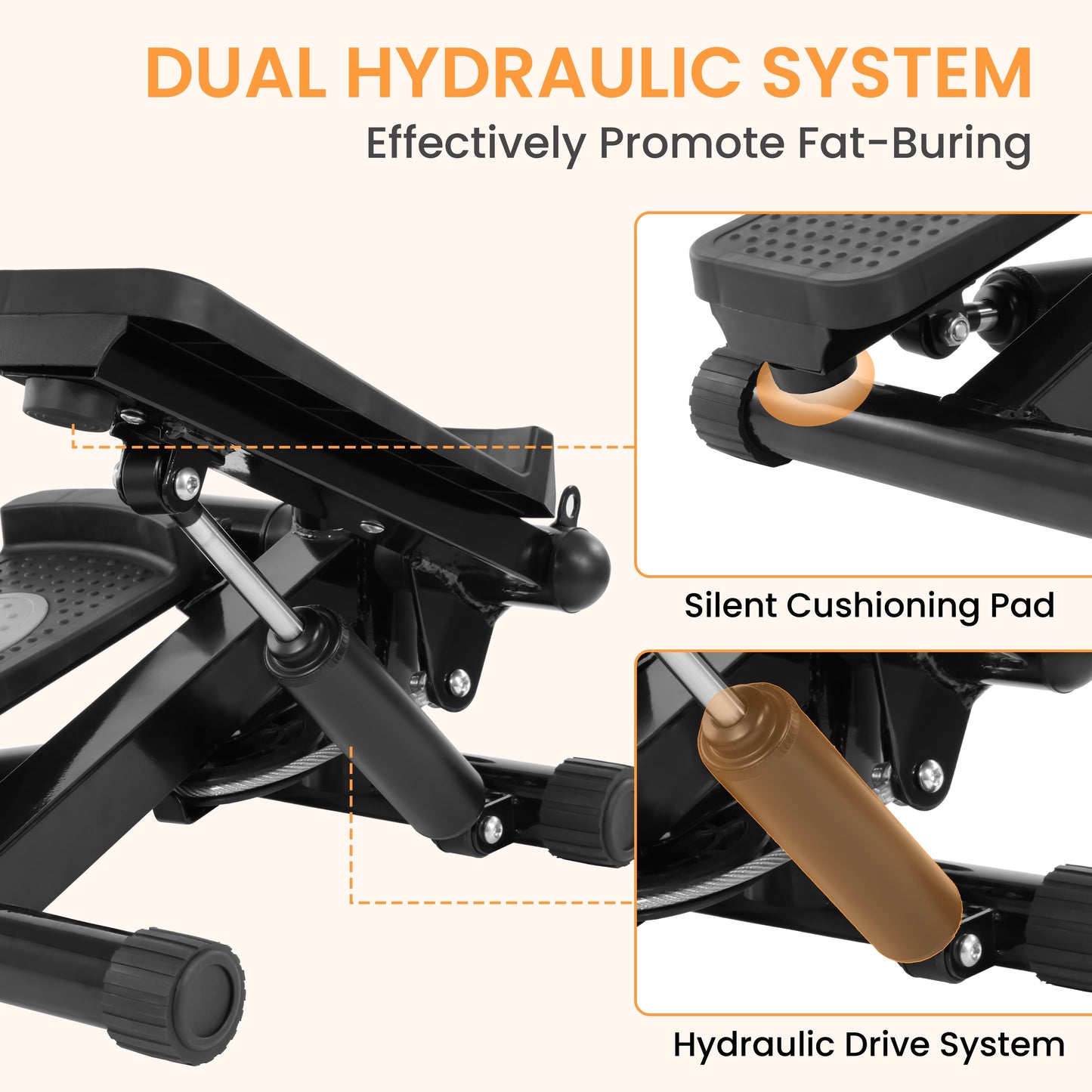 Mini Steppers, Stair Steeper with Resistance Bands, Portable Stepper Capable of Full-Body Exercise, Low Noise and Smooth, 300 Lbs Weight Capacity, Black/ Gray