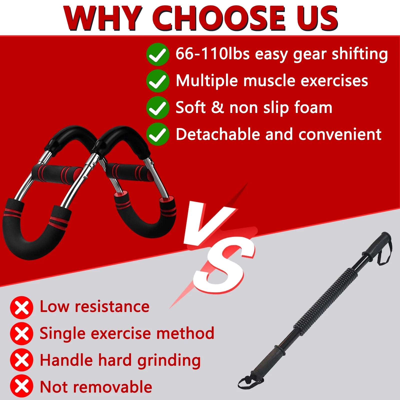 Twister Arm Trainer, 66-110Lb Adjustable Chest Workout Equipment, Chest Trainer for Men, Portable Detachable Spring Resistance Home Fitness Equipment for Enhancing Upper Body Muscle, Red