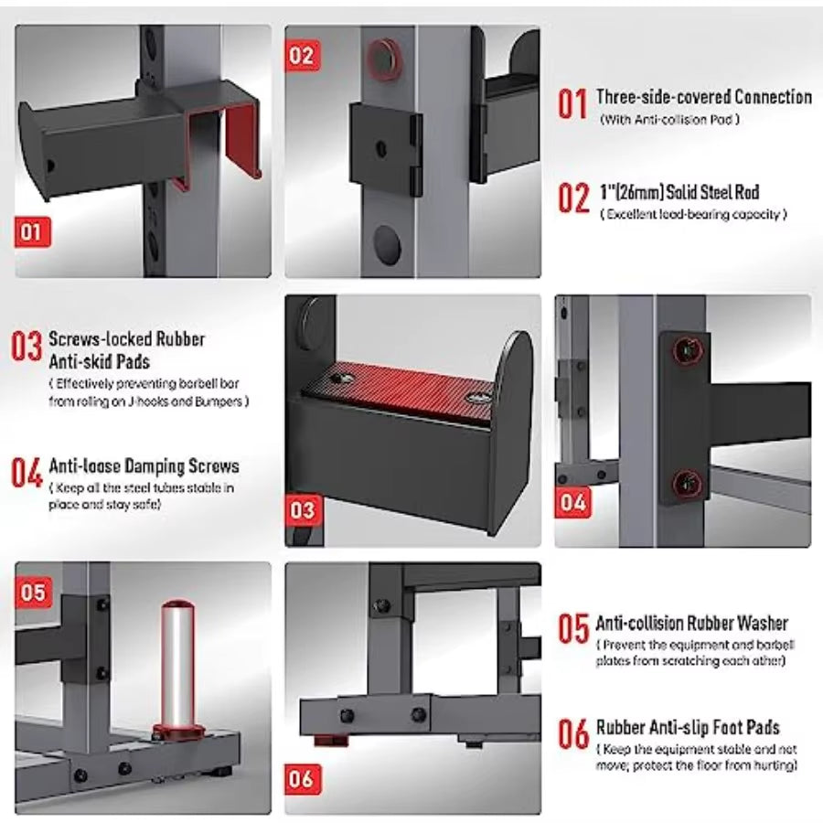 Squat Rack for Home Gym with Max Load 1800 Lbs for Bumpers and 600 Lbs for J Hooks