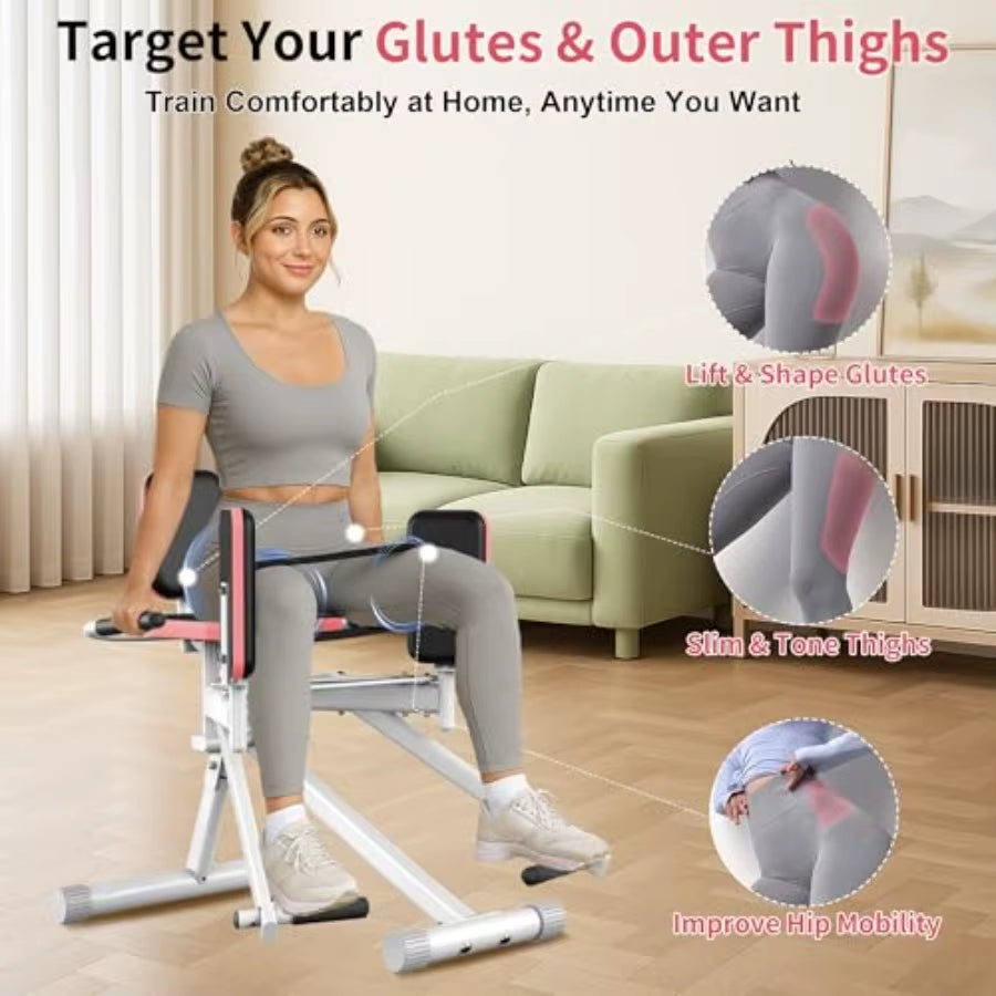 Hip Abductor Machine for Home Gym with Booty Resistance Band Compact Glute Machine and Leg Exercise Equipment with 2Level Adjus