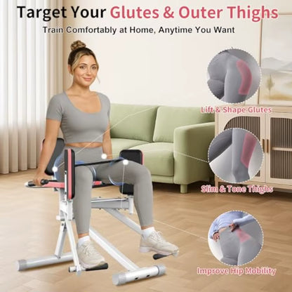 Hip Abductor Machine for Home Gym with Booty Resistance Band Compact Glute Machine and Leg Exercise Equipment with 2Level Adjus