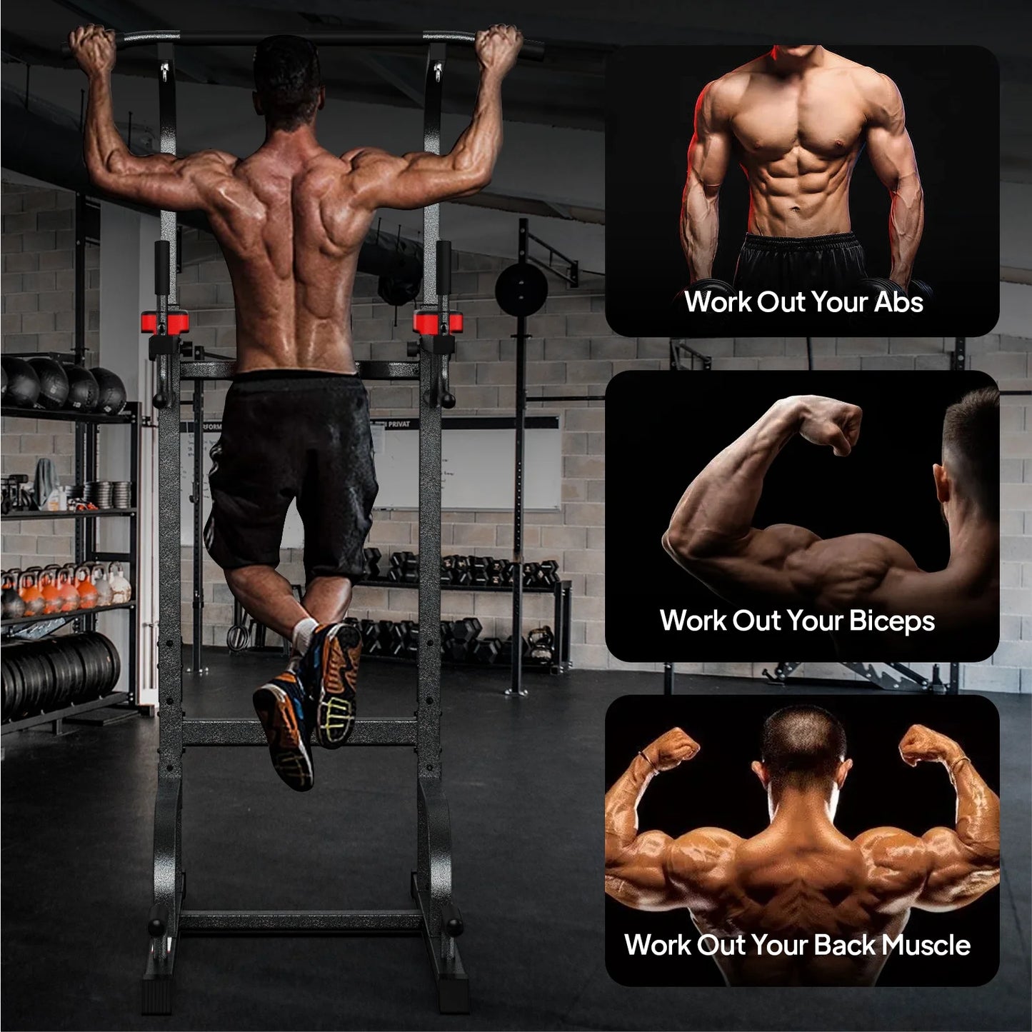 Multifunction Power Tower Pull up Bar Dip Station Power Rack with Adjustable Backrest for Home Gym Strength Training Workout Equipment Max Weight 480Lbs