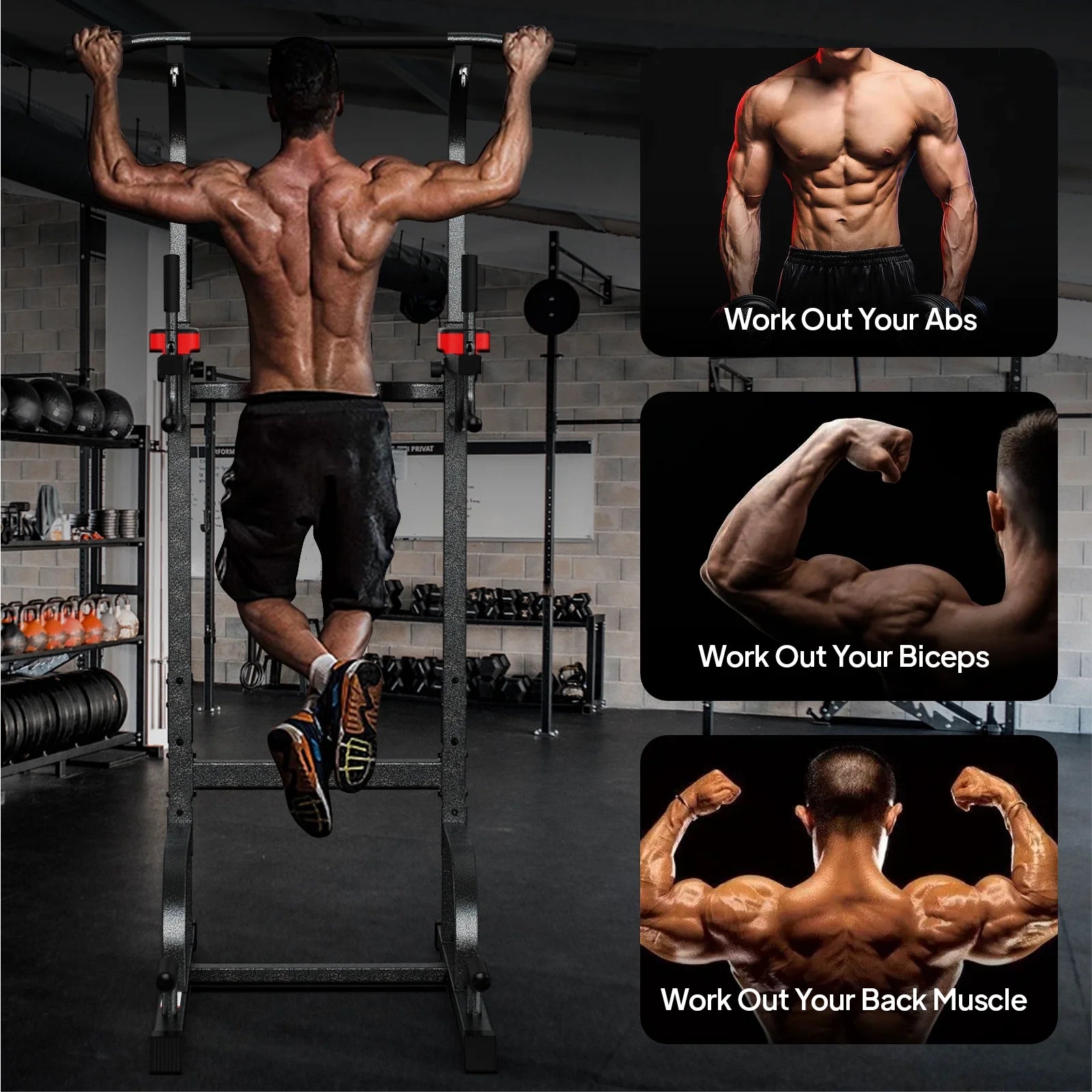 Multifunction Power Tower Pull up Bar Dip Station Power Rack with Adjustable Backrest for Home Gym Strength Training Workout Equipment Max Weight 480Lbs