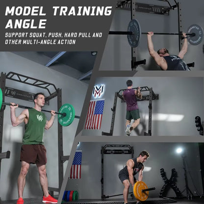 Wall Mounted Power Rack 50X70Mm Commercial Steel Compact Home Gym with Sandwich Jcup Safety Arm and Landmine Attachments for Ho